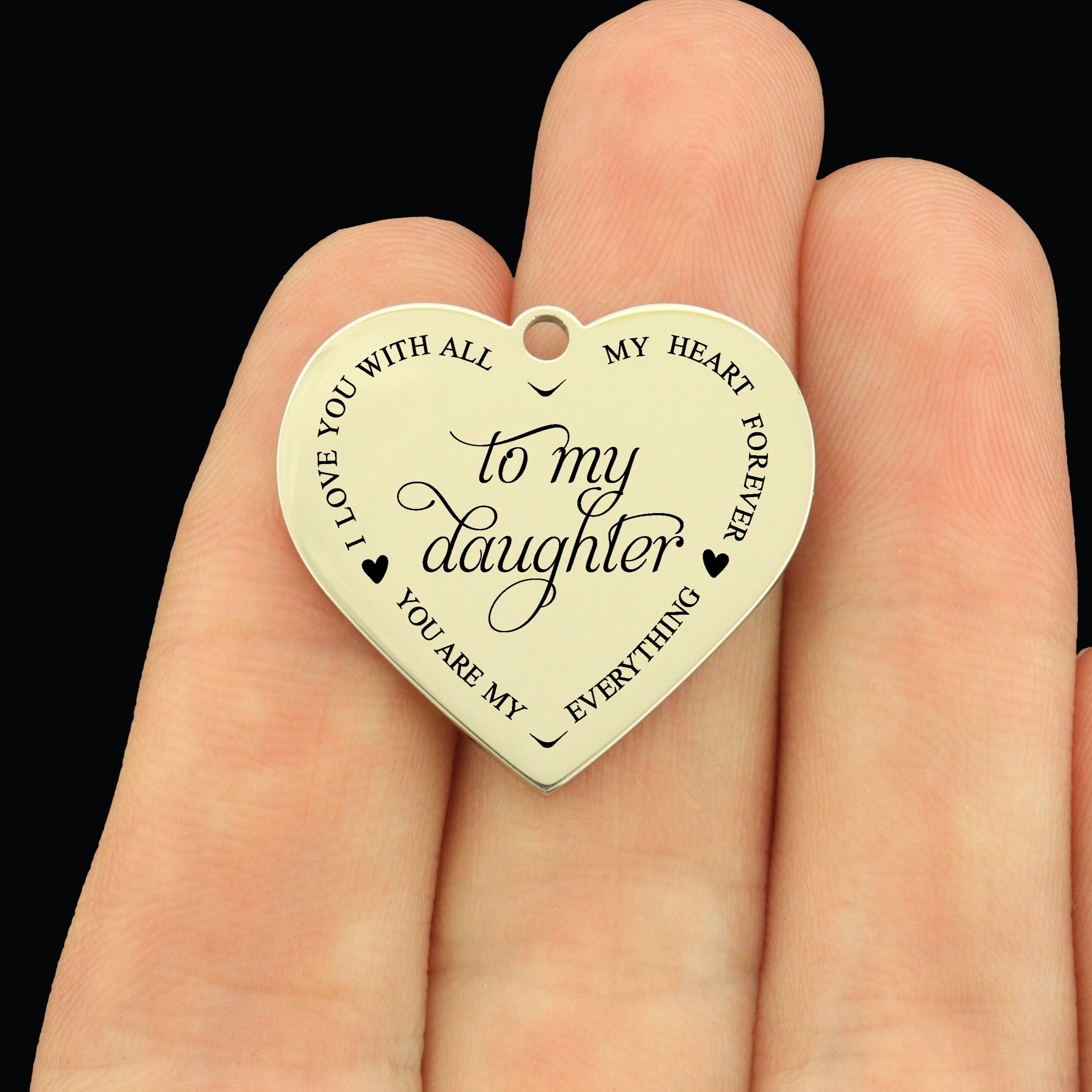 Daughter Stainless Steel Large Heart Charms - I Love you with All my Heart