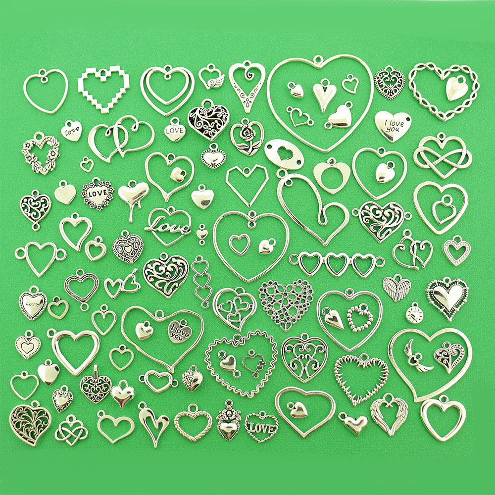 Deluxe Heart Collection Antique Silver Tone 100 Different Charms - COL449H