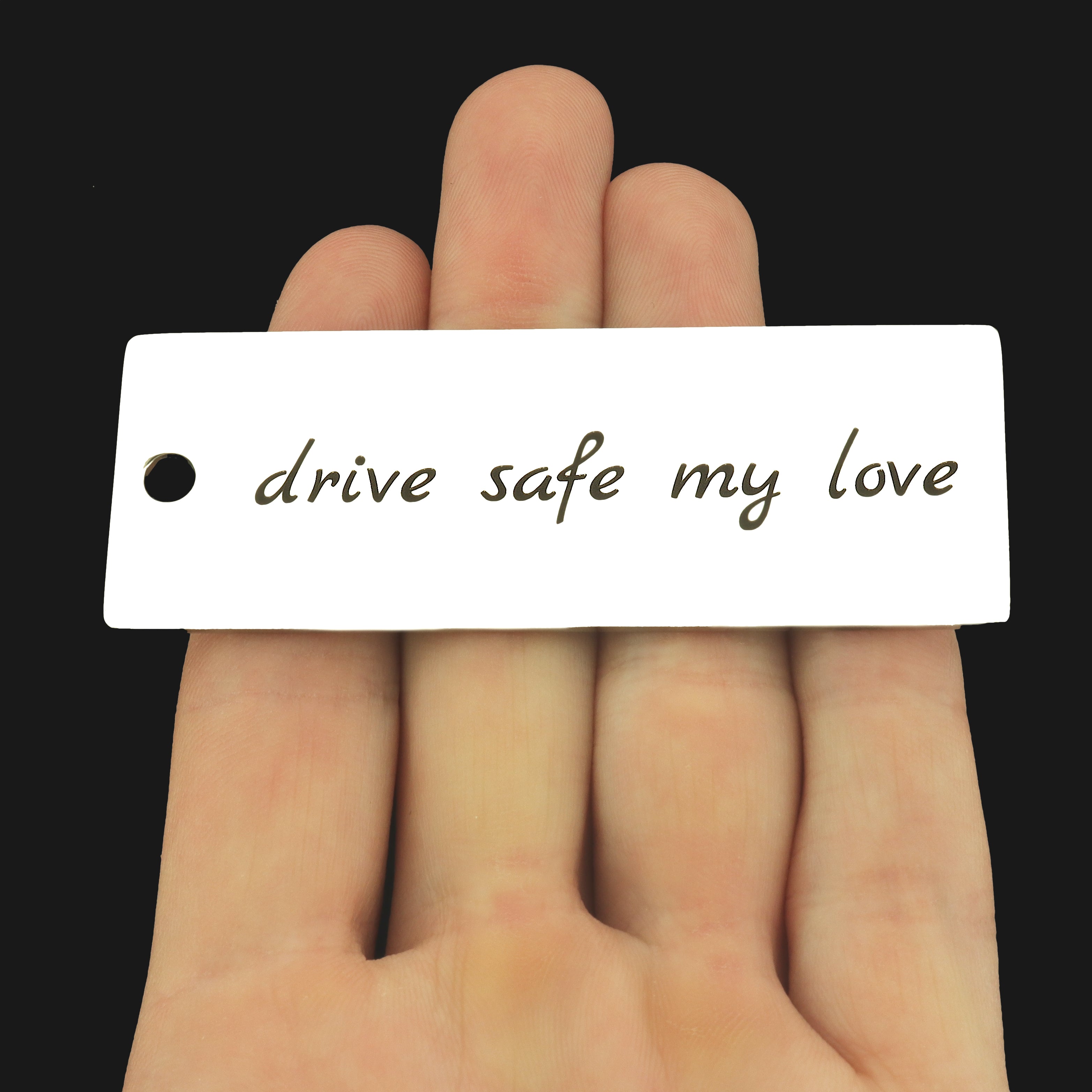Drive Safe My Love Stainless Steel Key Chain Tag Charm - BFS033S-8256
