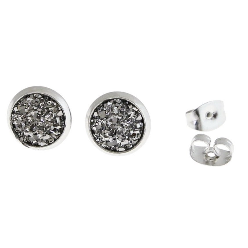 Druzy Earrings - Stainless Steel Stud - 8mm - 1 Pair - Choose Your Color!