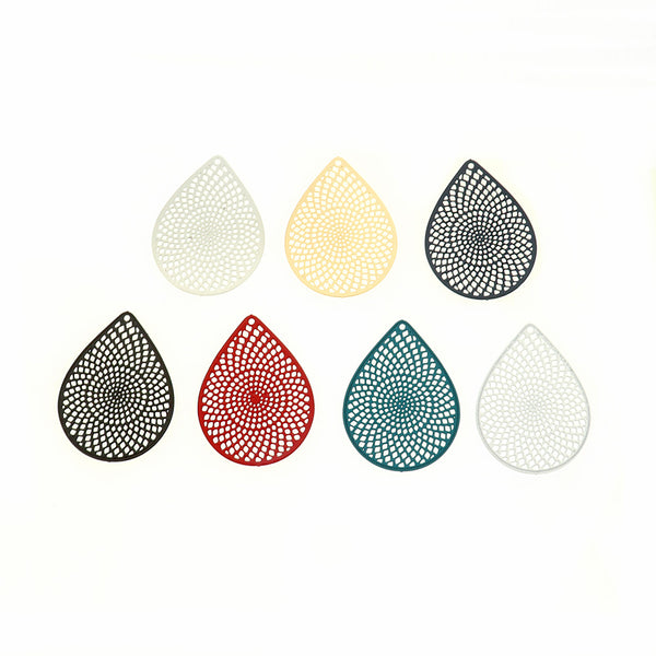 5 Filigree Teardrop Enamel Charms - Choose Your Color