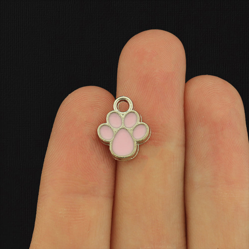 6 Dog Paw Silver Tone Enamel Charms - Choose Your Color