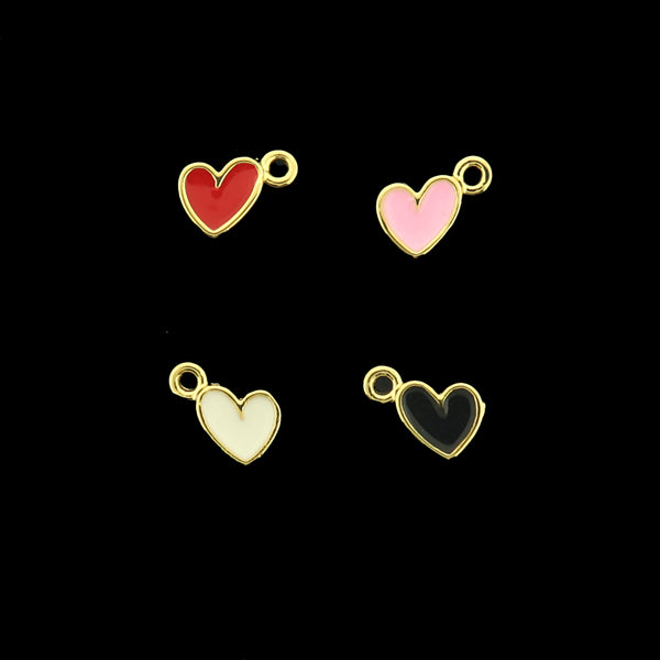 18k Gold Charm - 2 Heart Gold Tone Enamel Charms - Choose Your Color