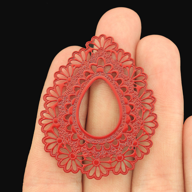 2 Filigree Teardrop Enamel Charms - Choose From 5 Colors!