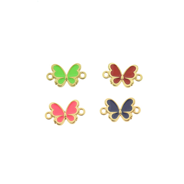 4 Butterfly Gold Tone Enamel Connector Charms - Choose Your Color