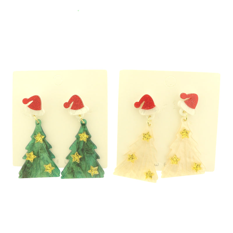 Christmas Tree Resin Earrings with Santa Hat - Choose Your Color - 1 Pair