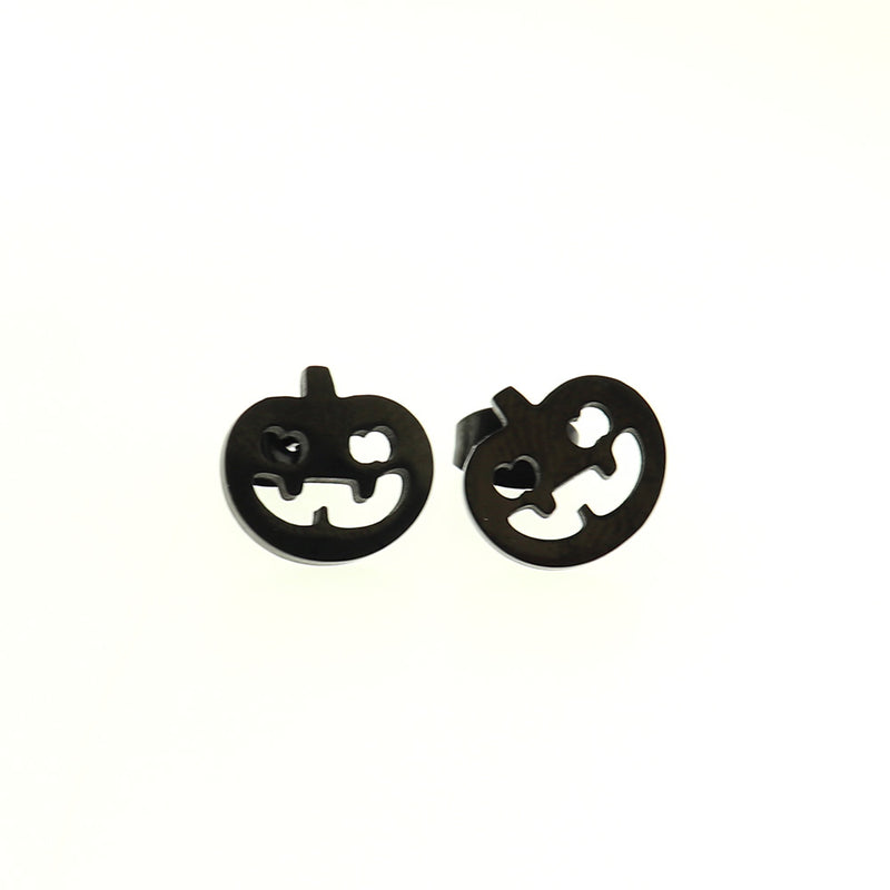 Stainless Steel Earrings - Pumpkin Studs - 11mm x 10mm - 2 Pieces 1 Pair - Choose Your Tone