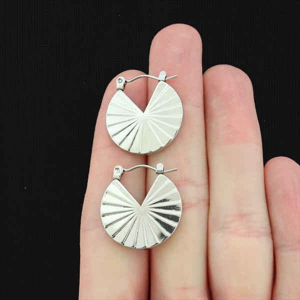 Fan Design Stainless Steel Earrings - Lever Back - 21mm x 20mm - 2 Pieces 1 Pair - Choose Your Tone