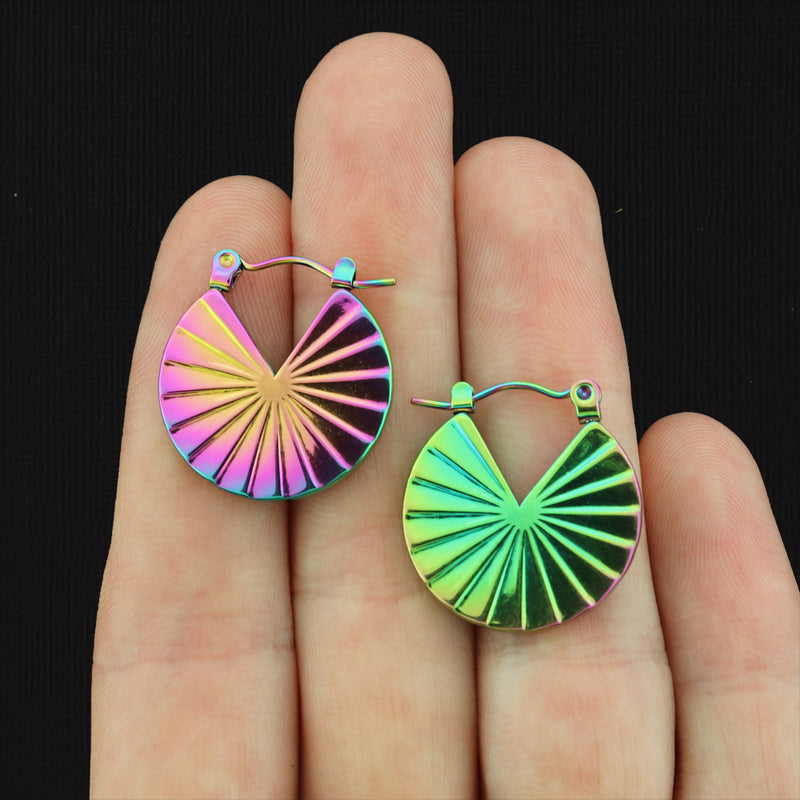Fan Design Stainless Steel Earrings - Lever Back - 21mm x 20mm - 2 Pieces 1 Pair - Choose Your Tone