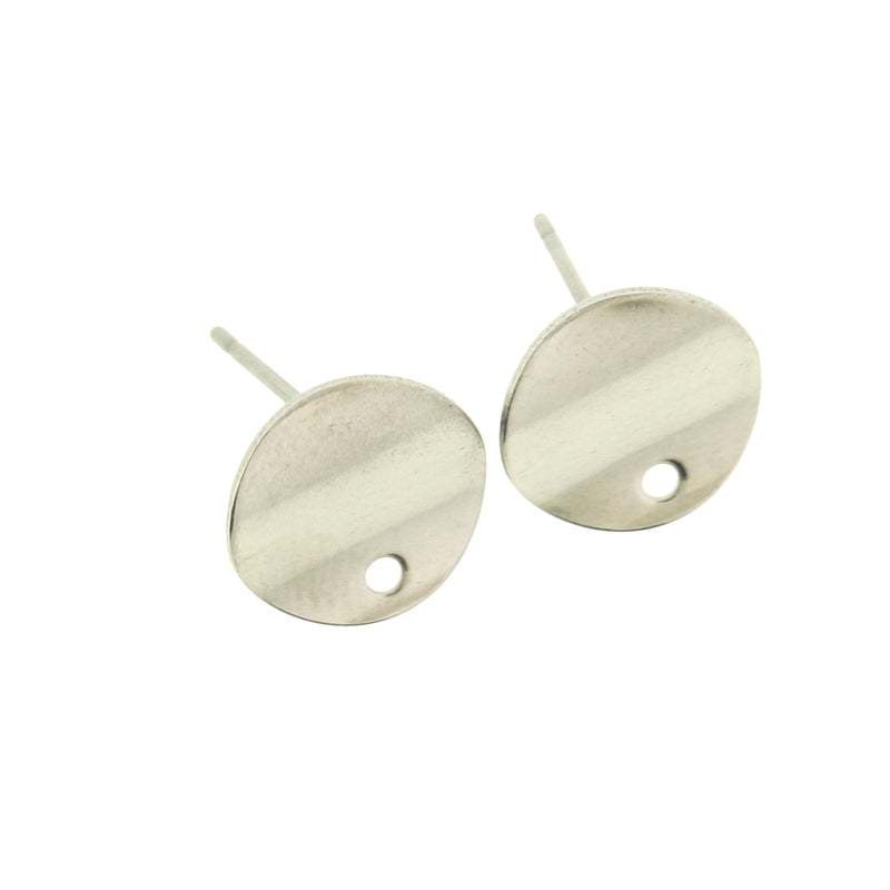 Stainless Steel Earrings - Round Stud Bases - 12mm x 12mm - 2 Pieces 1 Pair - Choose Your Tone