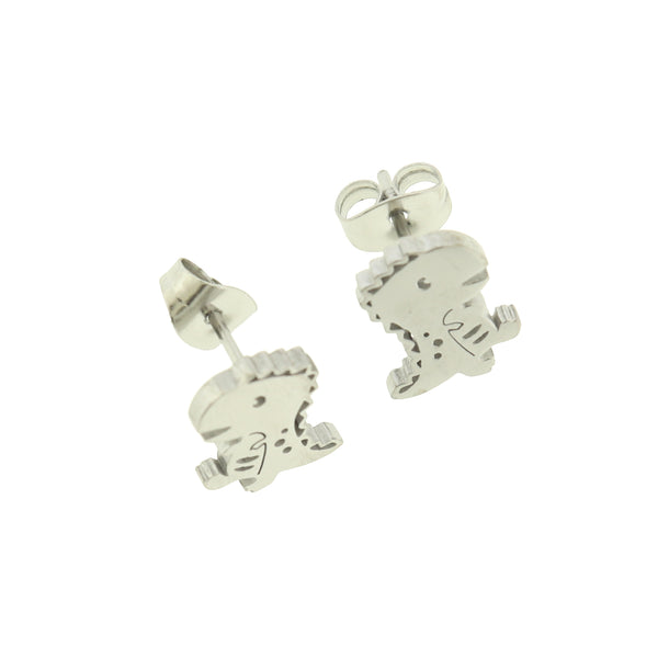Stainless Steel Earrings - Dinosaur Studs - 11.5mm x 8.5mm - 2 Pieces 1 Pair - Choose Your Tone