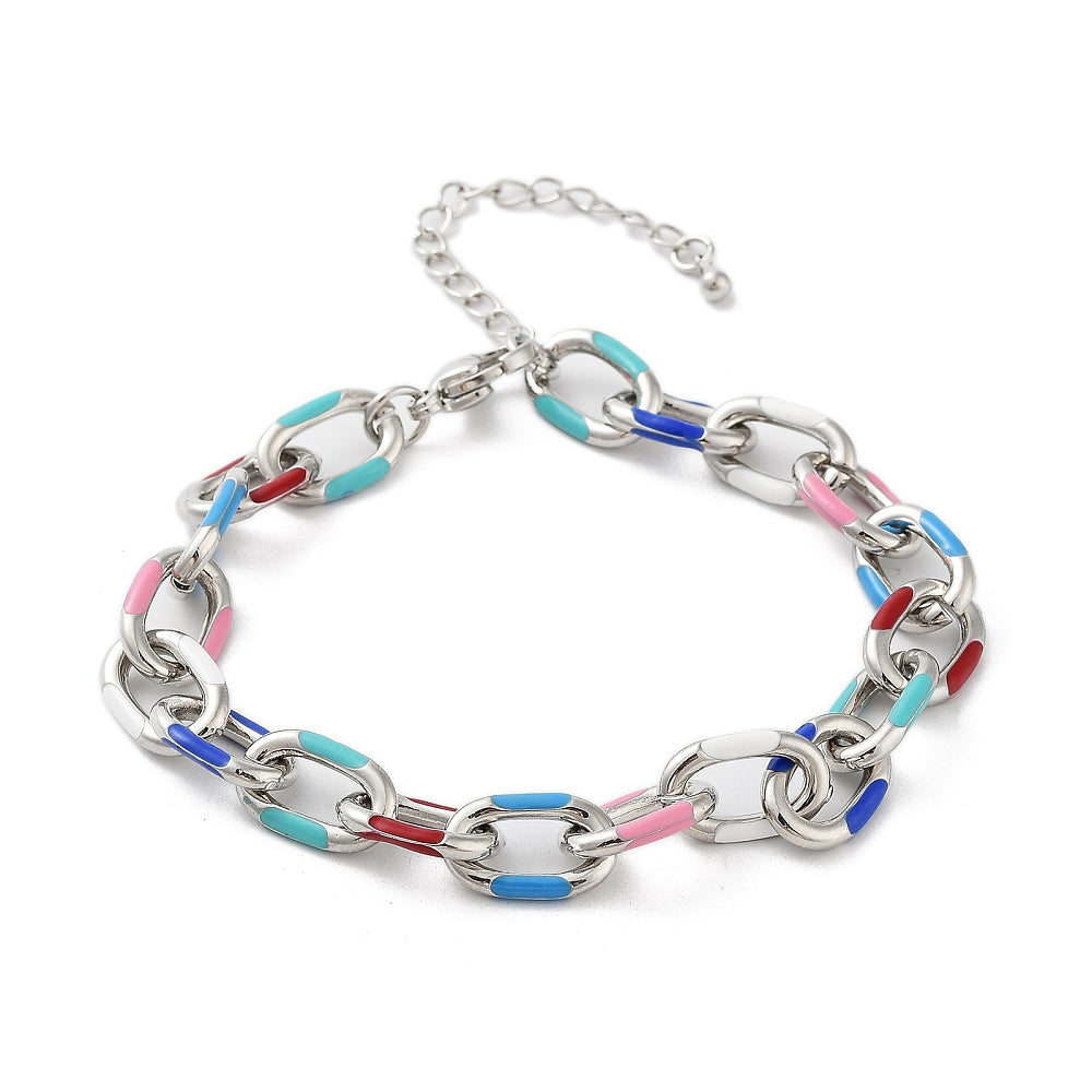 Enamel Cable Chain Bracelet 7" - Super Fun! - 9mm - 1 Bracelet- N127