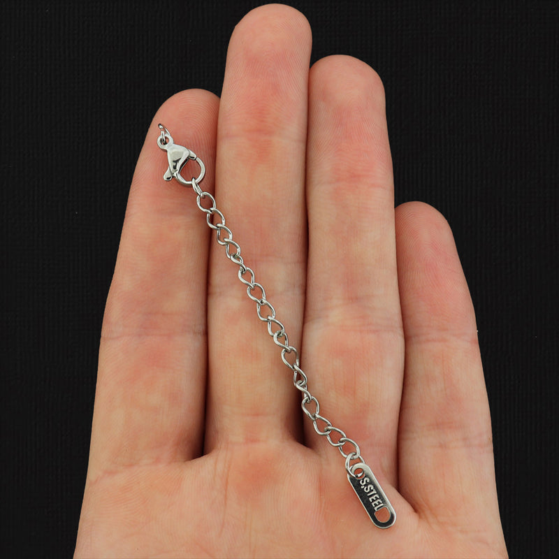 Stainless Steel Extender Chain With Lobster Clasp and Cord Ends - 58mm x 3mm - 2 Pieces - Choose Your Tone