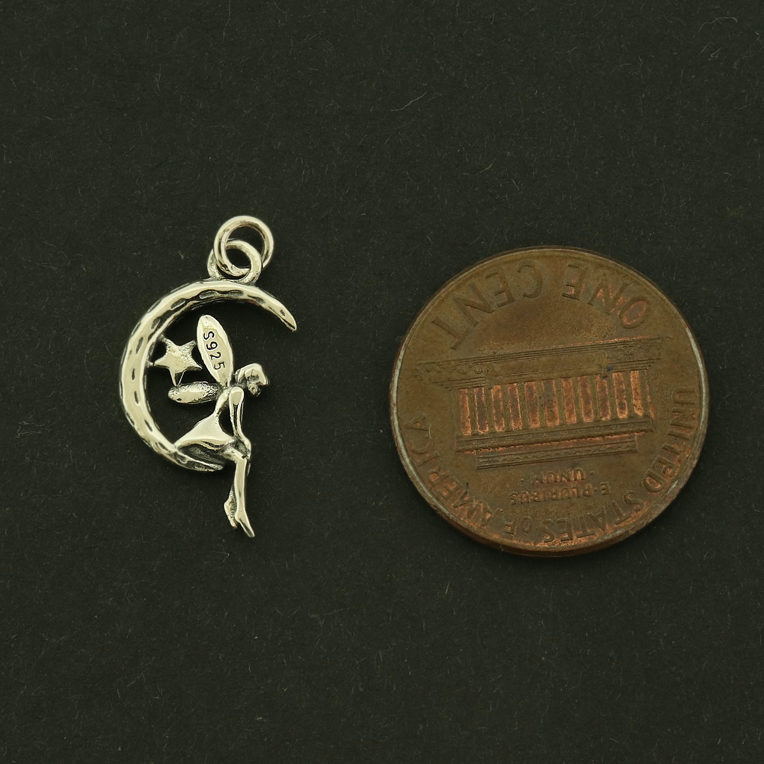 Fairy Sterling Silver Charm - Fairy Moon Pendant - ST010