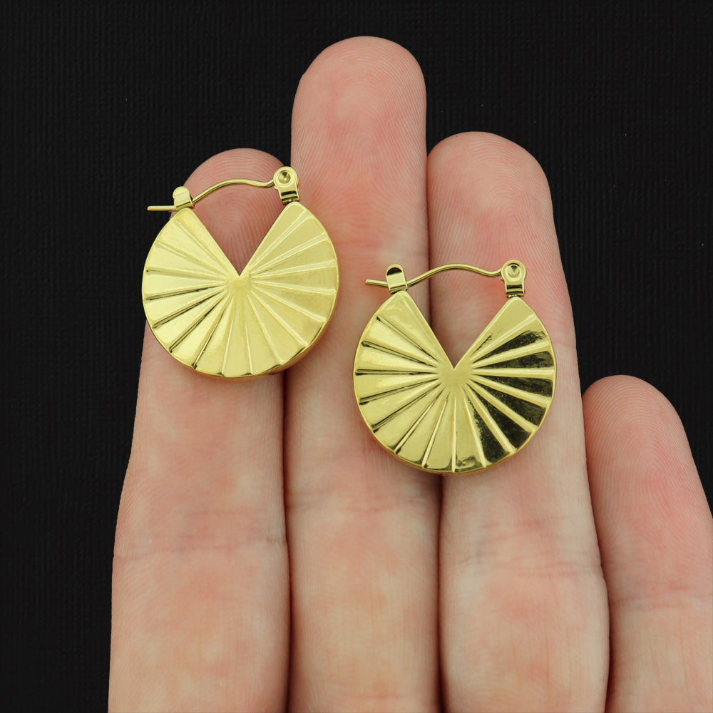 Fan Design Stainless Steel Earrings - Lever Back - 21mm x 20mm - 2 Pieces 1 Pair - Choose Your Tone