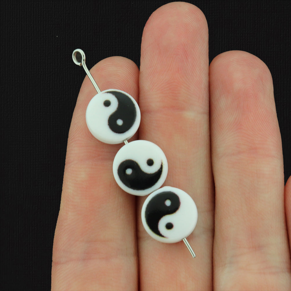 Flat Round Acrylic Beads 5mm - Yin Yang - 50 Beads - BD144