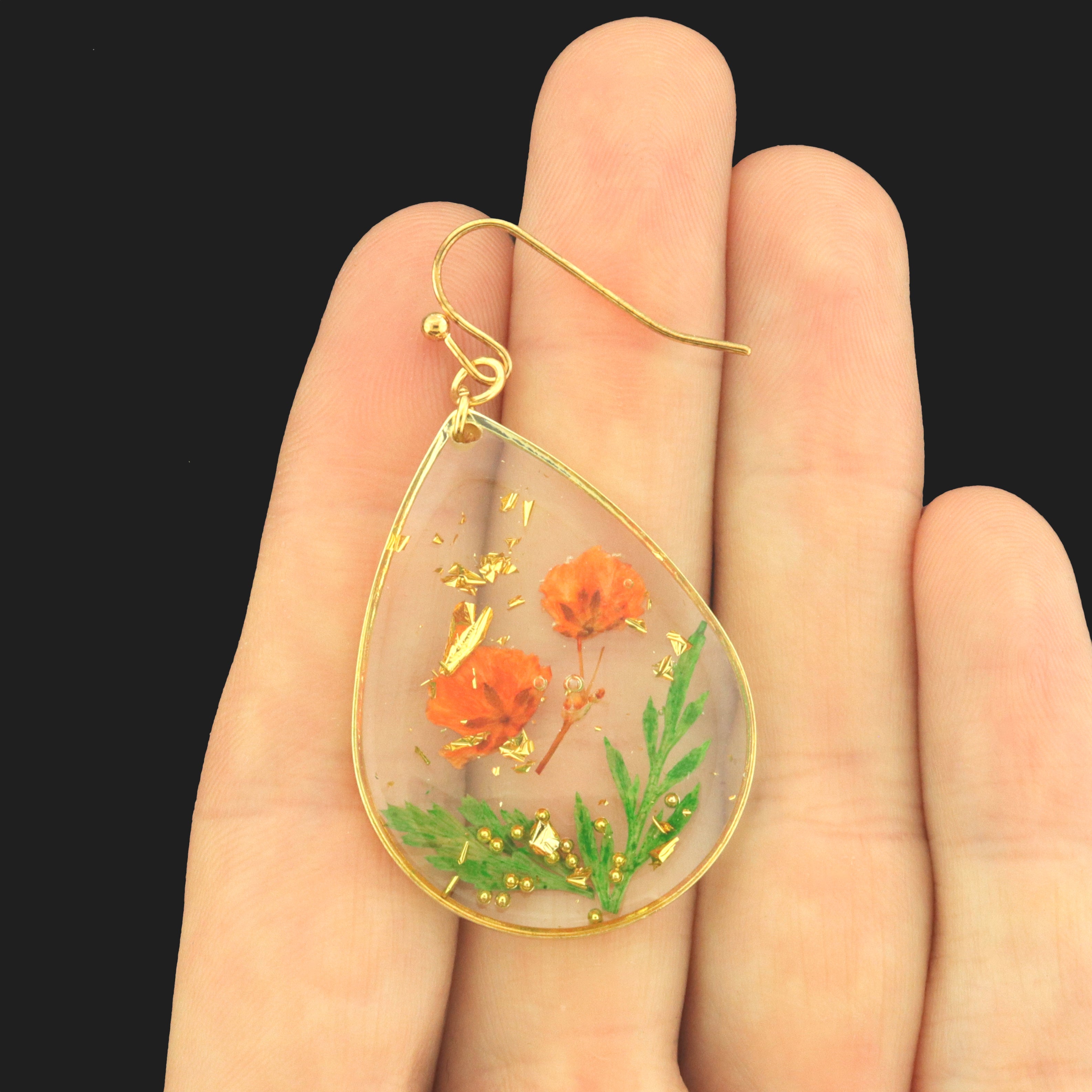 Flower Resin Gold Tone Brass Earring Studs - 1 Pair - Choose Your Color!