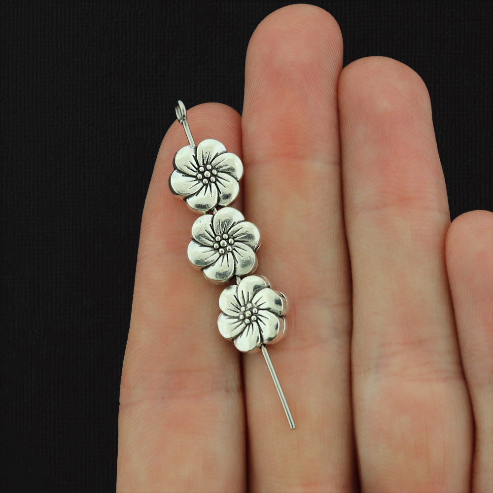 Flower Spacer Beads 10mm - Silver Tone - 10 Beads - SC711