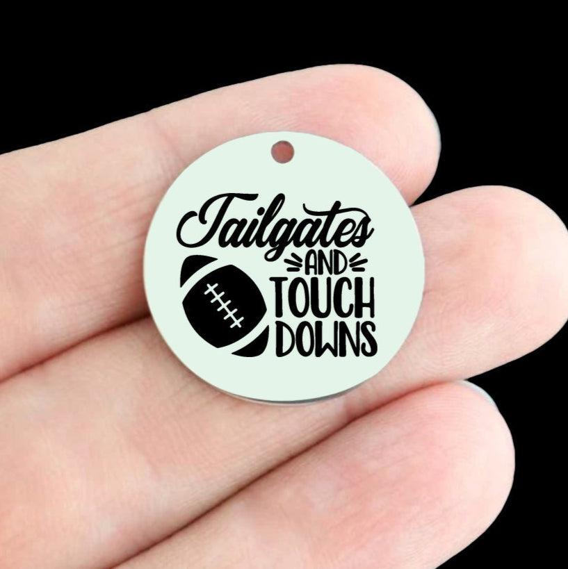 Football Stainless Steel 25mm Round Charms - Tailgates and Touchdowns