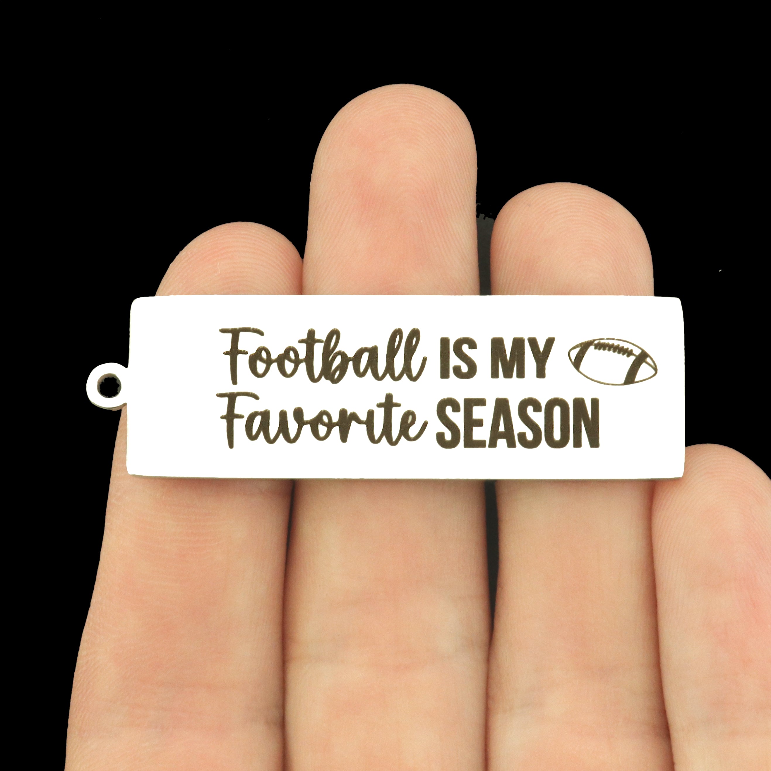 Football Stainless Steel Key Chain Tag Charm - Football is my Favorite Season - BFS032S-8271