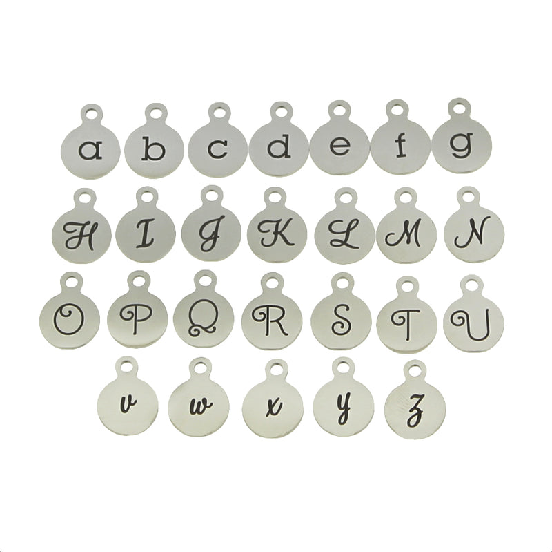 Alphabet Set Stainless Steel Engraved Charms - Full Set A-Z - Choose Your Shape, Tone, Font & Quantity - AP002