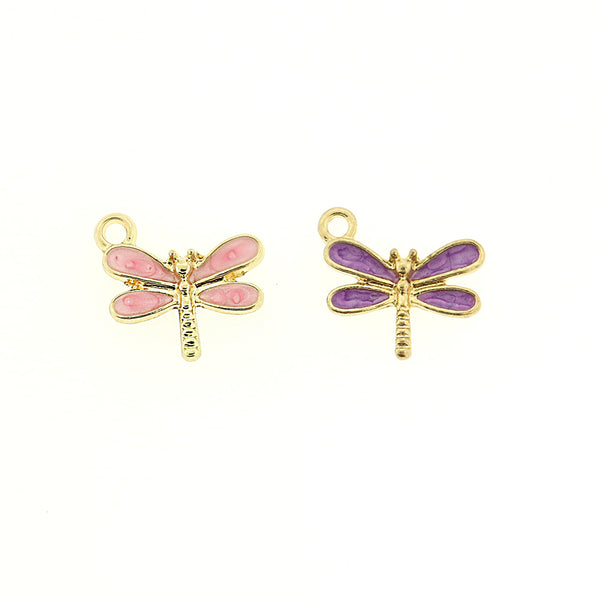 6 Dragonfly Gold Tone Charms - Choose Your Color