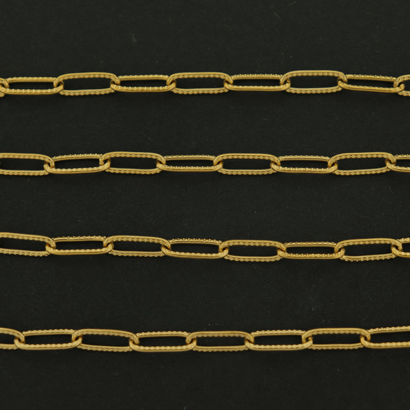 18k Gold Paperclip Chain - Textured - Per Foot - 18k Gold Plated Stainless - GLD001