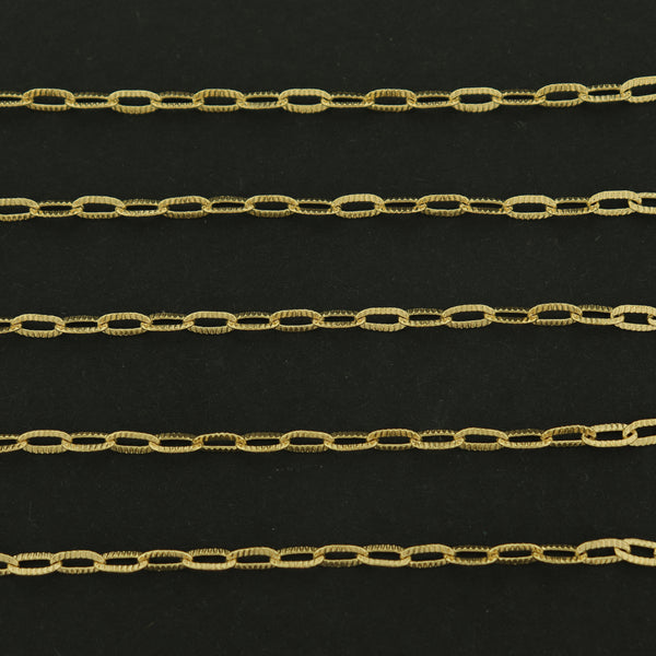18k Gold Paperclip Chain - Textured - Per Foot - 18k Gold Plated Brass - GLD003