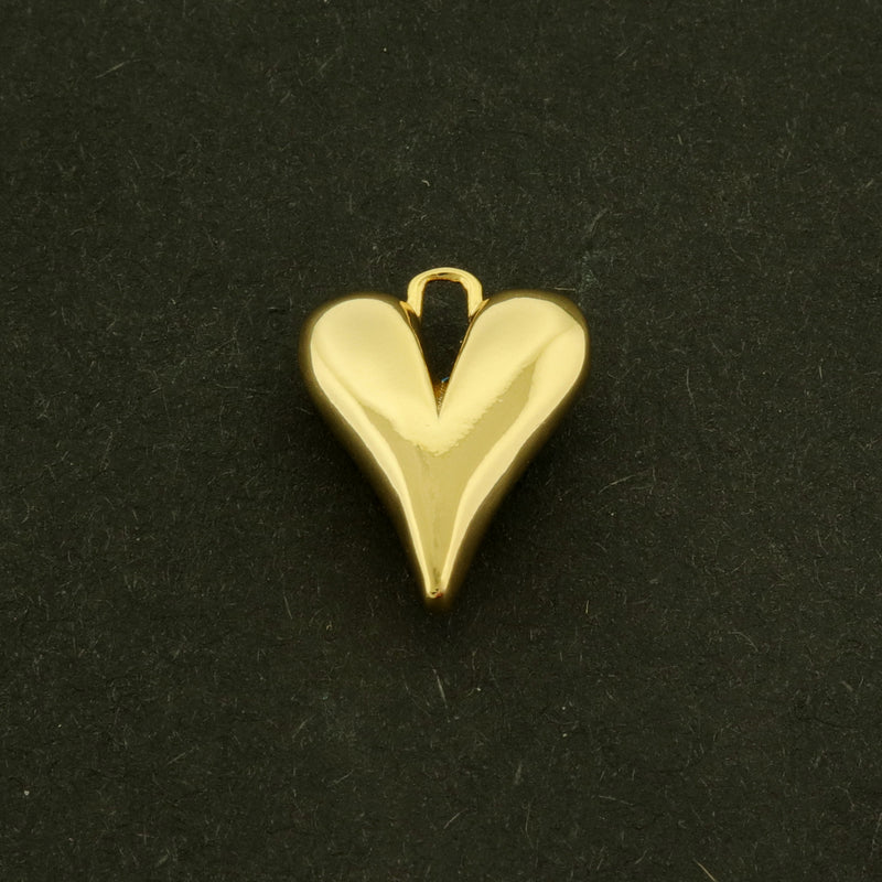 18k Puffy Heart Charm - 3D Love Pendant - 18k Gold Plated - GLD1131