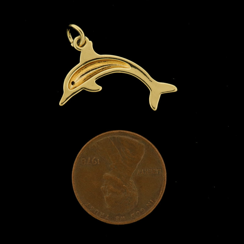 14k Dolphin Charm - Ocean Pendant - 14k Gold Plated - GLD1202