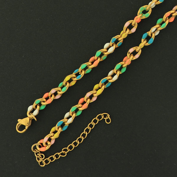 18k Gold Enamel Cable Chain - Bracelet or Necklace - 18k Gold Plated