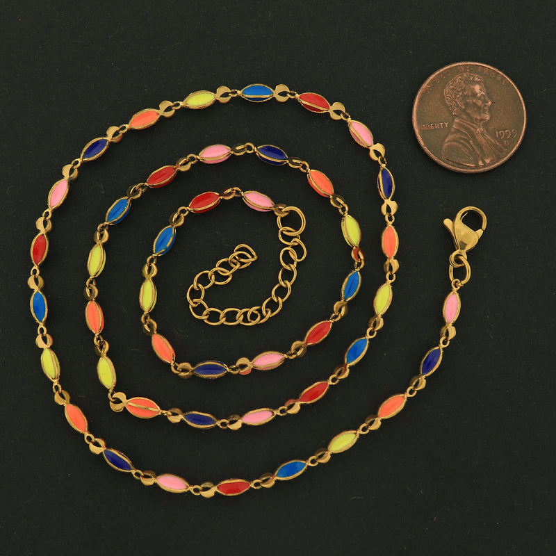 18k Gold Enamel Cable Chain - Starfruit Design - Bracelet or Necklace - 18k Gold Plated