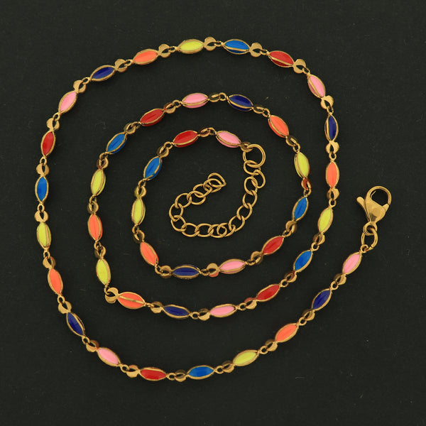 18k Gold Enamel Cable Chain - Starfruit Design - Bracelet or Necklace - 18k Gold Plated