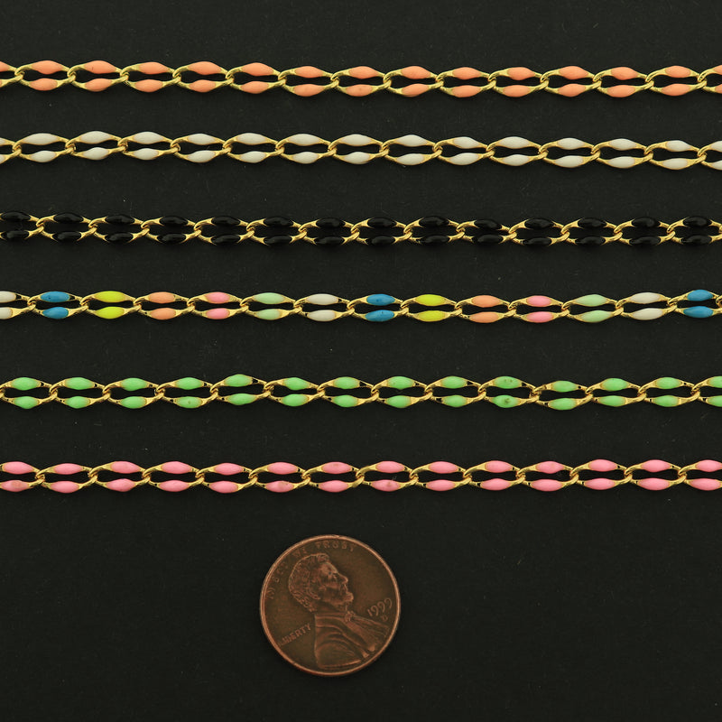18k Gold Enamel Chain - Paperclip Chain 18k Gold Plated - Tons of Colors!