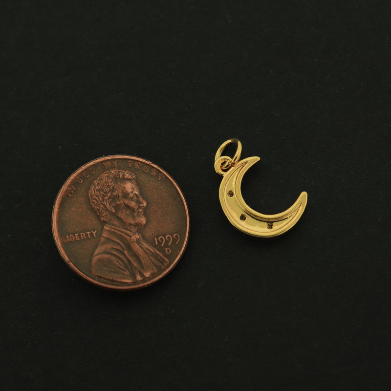 18k Gold Moon Charm - Celestial Pendant - 18k Gold Plated Brass - GLD202