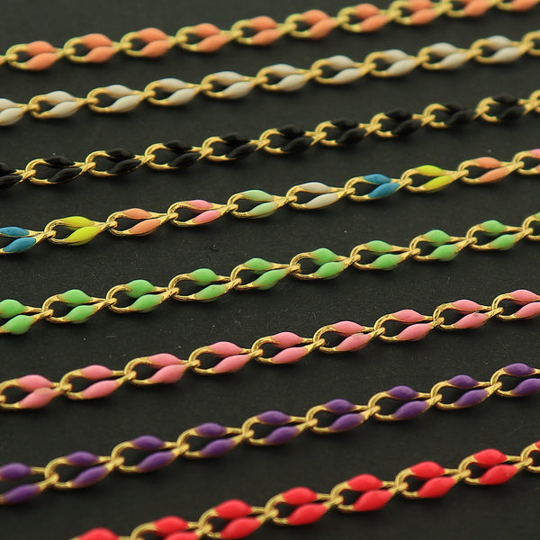 18k Gold Enamel Chain - Paperclip Chain 18k Gold Plated - Tons of Colors!