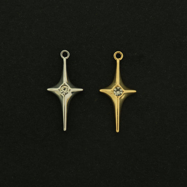 14k Gold Cross - Gold or Silver with Inset Rhinestone - 14k Gold Plated