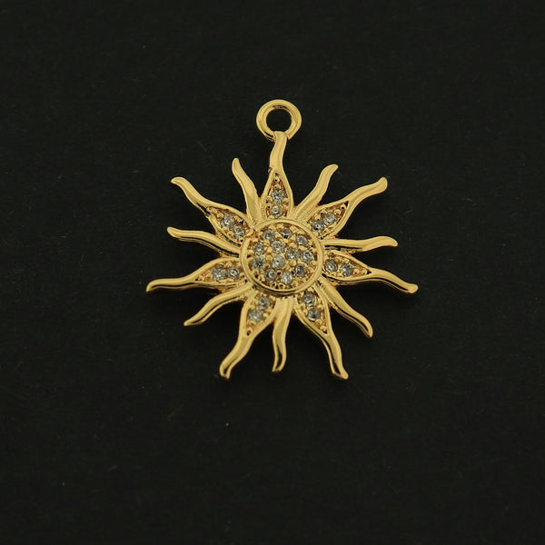 18k Gold Sun Charm - Celestial Pendant - 18k Gold Plated Brass - GLD237