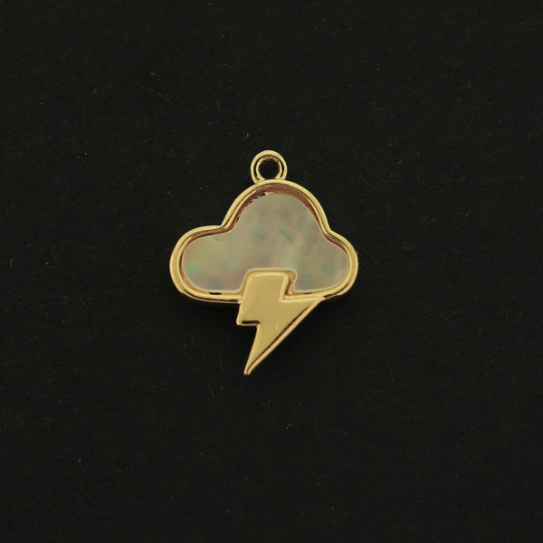 14k Gold Cloud Charm - Cloud with Lightning - 14k Gold Plated Brass - GLD239