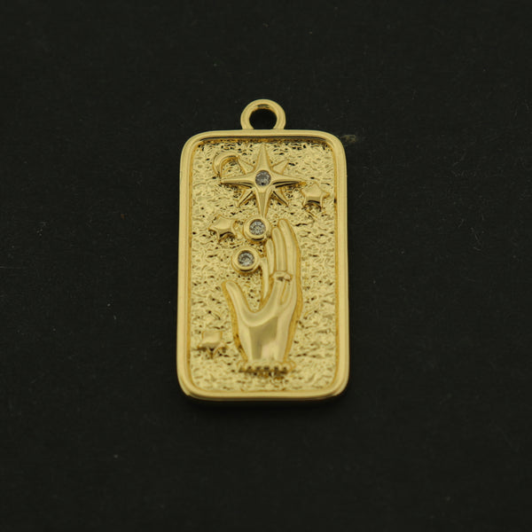 14k Gold Hand and Star Charm - Celestial Pendant - 14k Gold Plated - GLD242