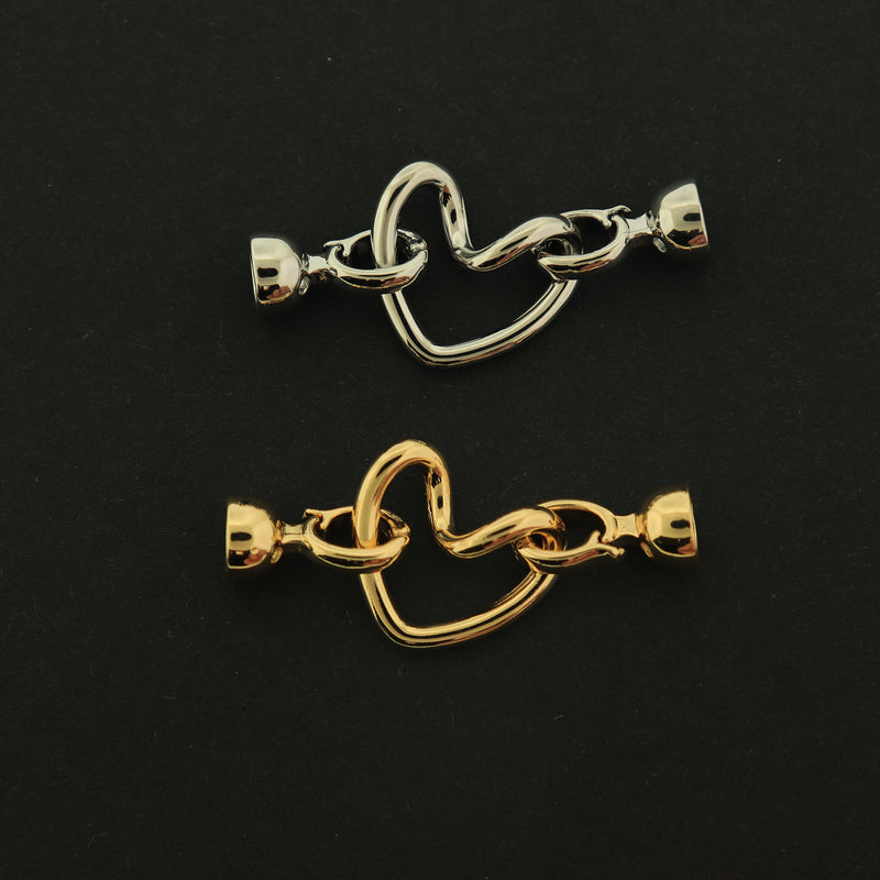 14k Gold Heart Clasps - Silver or Gold - 14k Gold Plated - Choose Your Tone