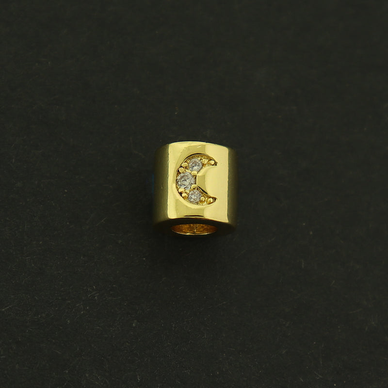 14k Gold Moon Spacer Bead - 14k Gold Filled with Rhinestones - GLD270