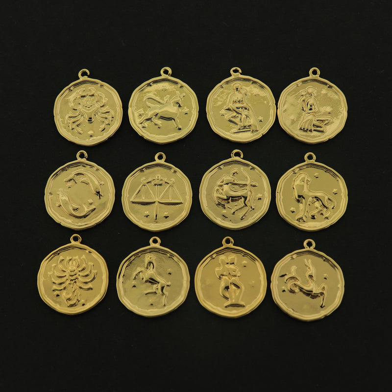 14k Zodiac Charm - Star Sign Pendant - 14k Gold Filled - Choose Your Sign