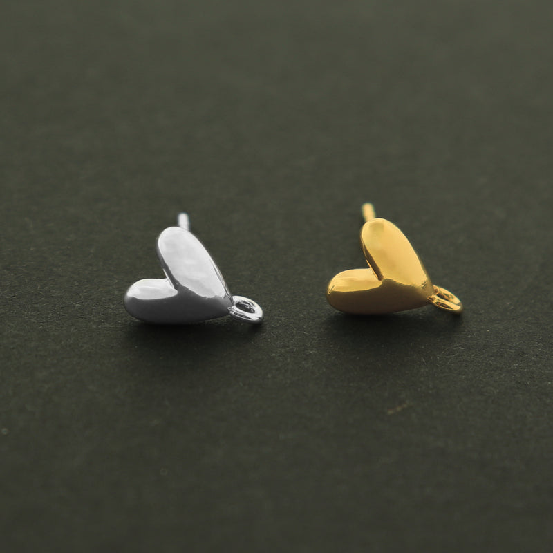 14k Heart Earrings - Silver or Gold - 14k Gold Plated Copper