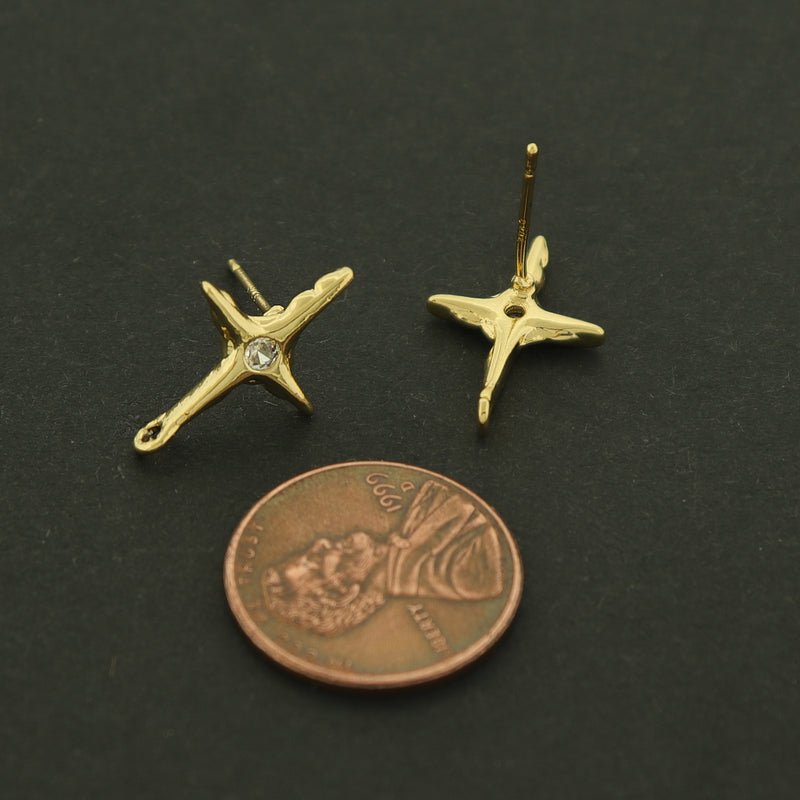 14k Cross Earrings - 14k Gold Plated Copper - Silver or Gold