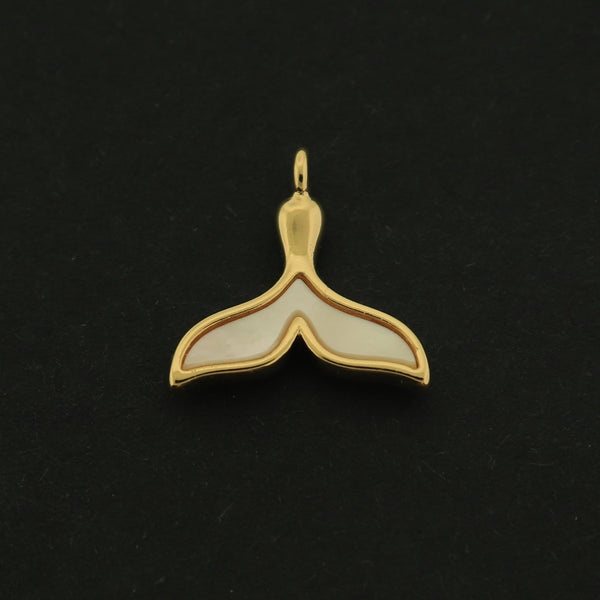 14k Whale Tail Charm - Shell Inset - 14k Gold Plated Copper - GLD345