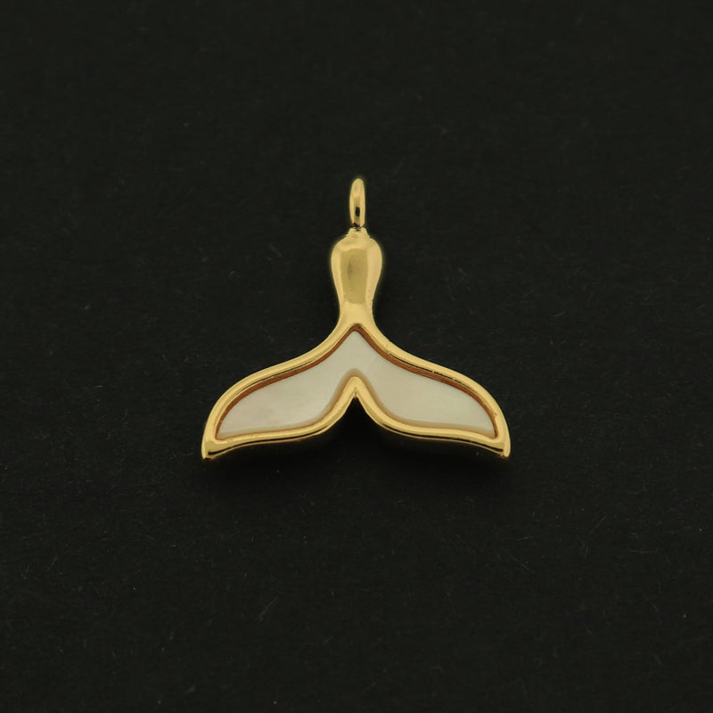 14k Whale Tail Charm - Shell Inset - 14k Gold Plated Copper - GLD345