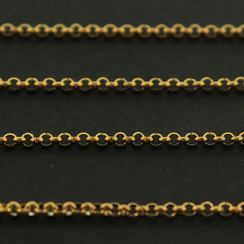 18k Gold Rolo Chain - Per Foot - 18k Plated Stainless Steel - GLD004