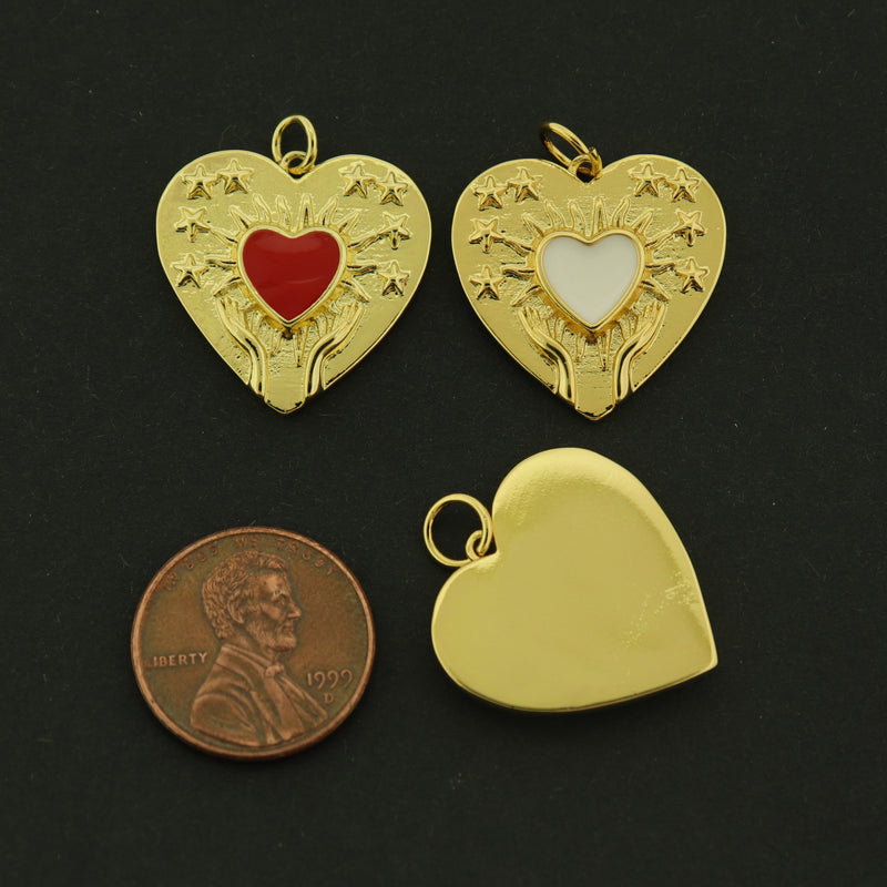 18k Heart Charm - Choose Your Color - 18k Gold Plated Brass