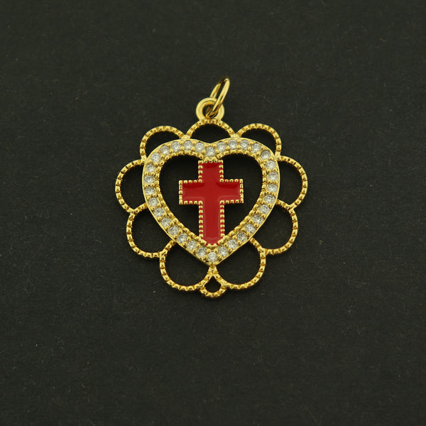 14k Heart Charm - Religious Pendant - 14k Gold Plated - GLD589